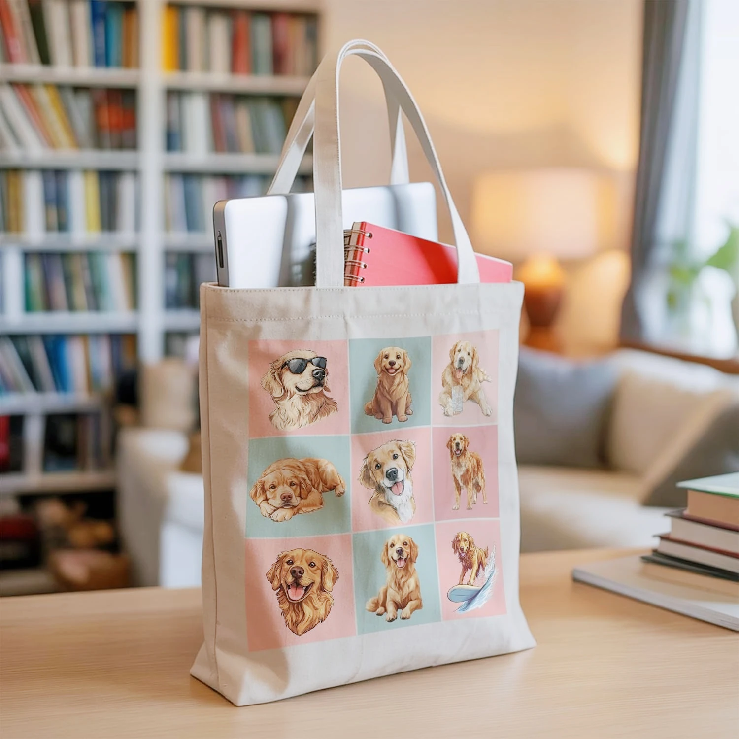 

Cute Cartoon Beige Canvas Shoulder Bag with Nine Grid Cat Pattern Handbag for Casual and Versatile Daily Commuting Tote Bag