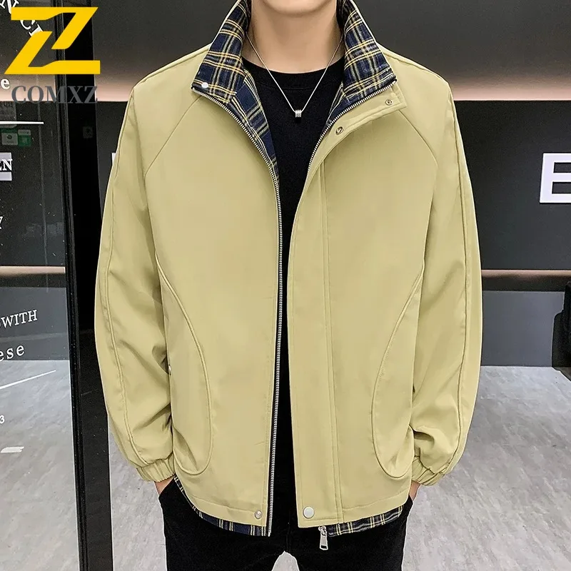 

COMXZ Men Racing Jacket False Two Piece Loose Korean Outdoor Cycling Wrinkle Resistant Walking Jackets Daily Solid Color Coat