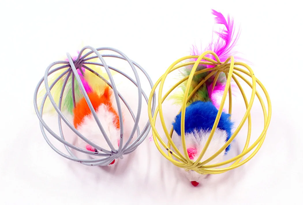 Funny Feather Mice Ball Cage For Kitten Creative Playing Toys Pet Products Play Cat Mouse Toy