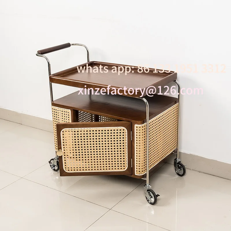 

Customizable solid wood edge few removable storage medieval trolley living room sofa storage rack rattan simple dining car
