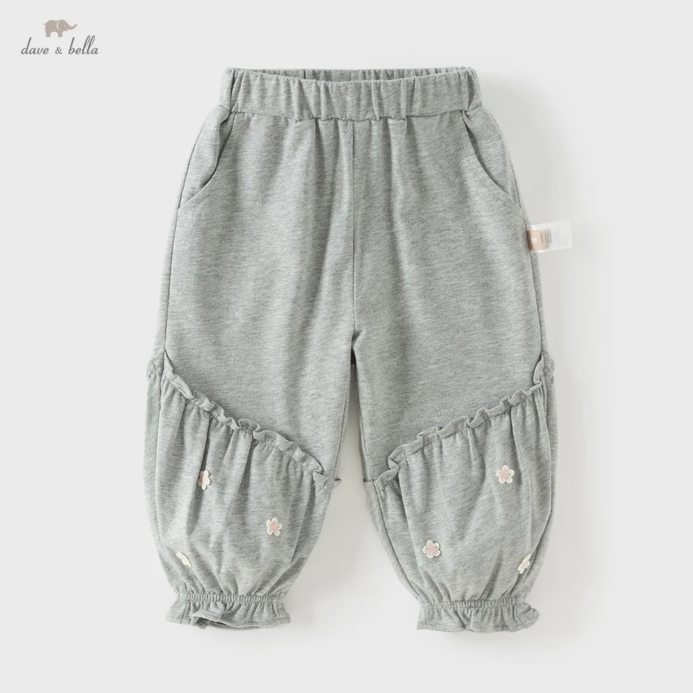 데이브 벨라 어린이 바지 여름 봄 순면 소녀 니트 바지 신축성 있는 허리 캐주얼 야외 어린이 의류 DB1260626