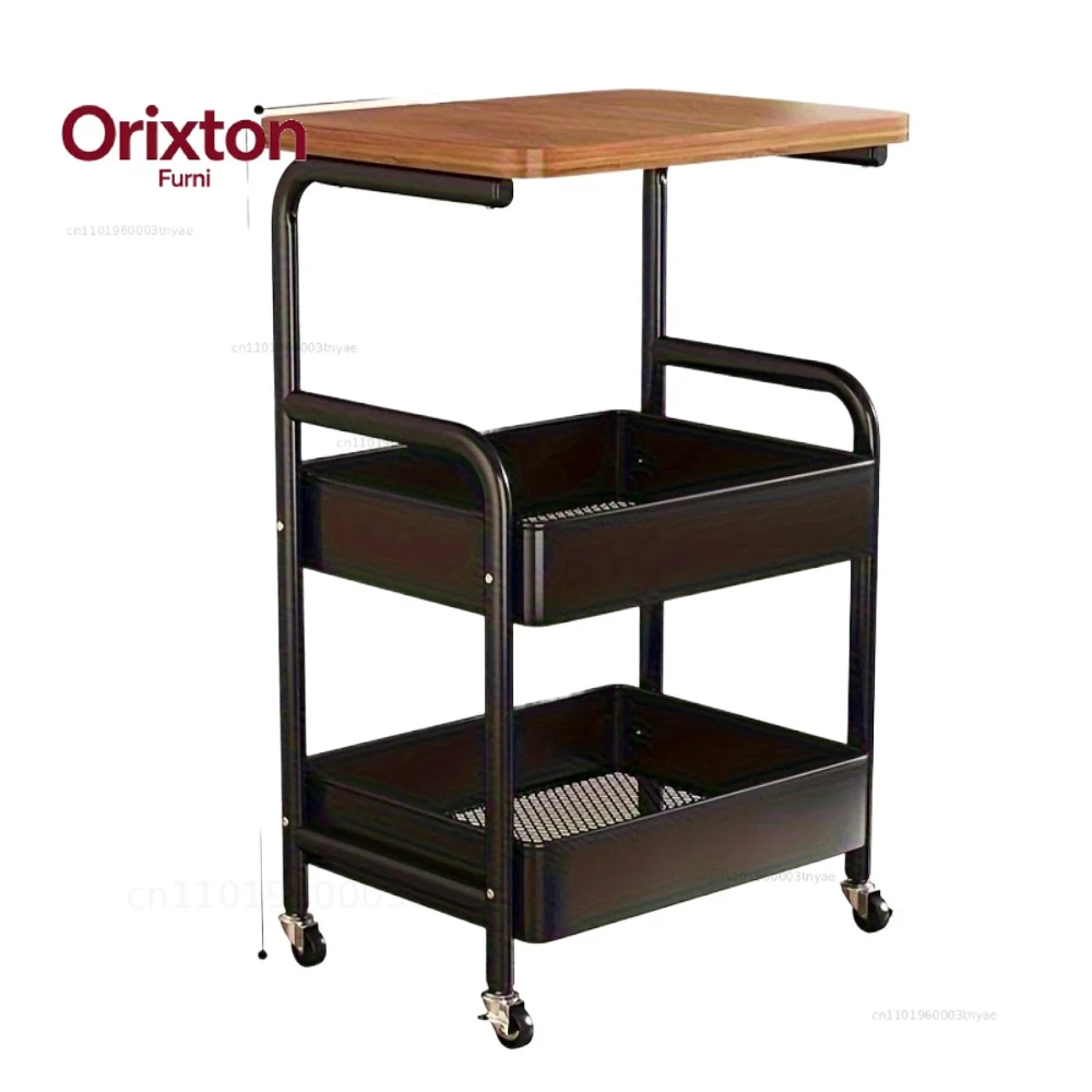 Rolling Cart with Tabletop, Metal Tool and Snack Rack with Storage, Durable Carbon Steel Frame, Wheels