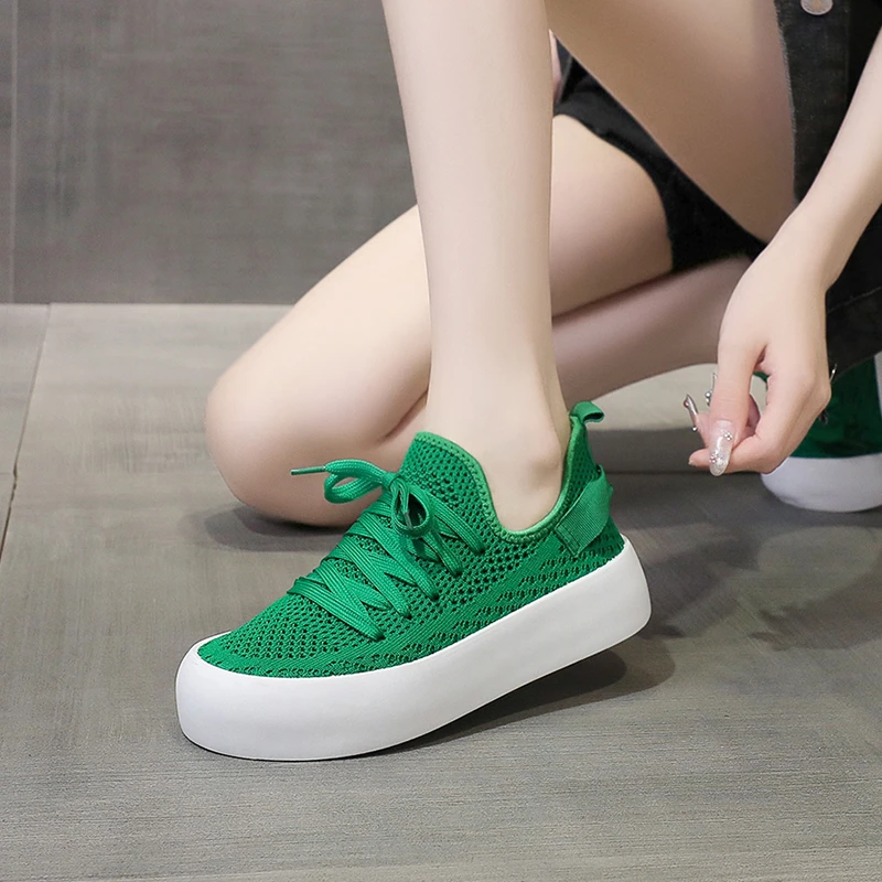 Breathable Running Shoes for Women 2024 Autumn New Soft Sole Knitting Green Sneakers Woman Lightweight Non Slip Casual Shoes