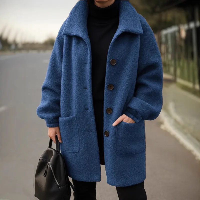 

New Women's Casual Lapel Long-sleeved Cardigan Solid Multi-color Women's Woolen Jacket