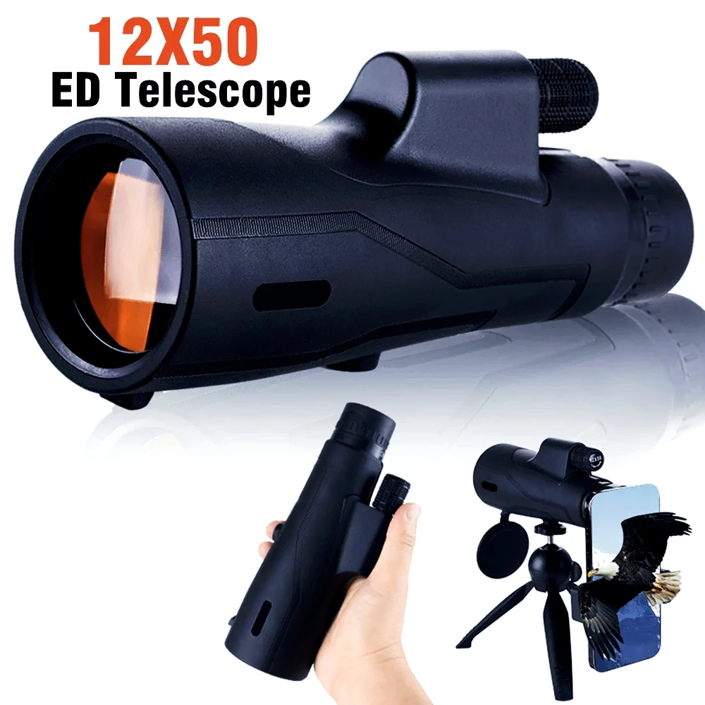 

Мощный монокулярный телескоп 12X50 ED с низкой дисперсией, противотуманный, дальнобойный, с призмами BAK4, для охоты и кемпинга на открытом воздухе