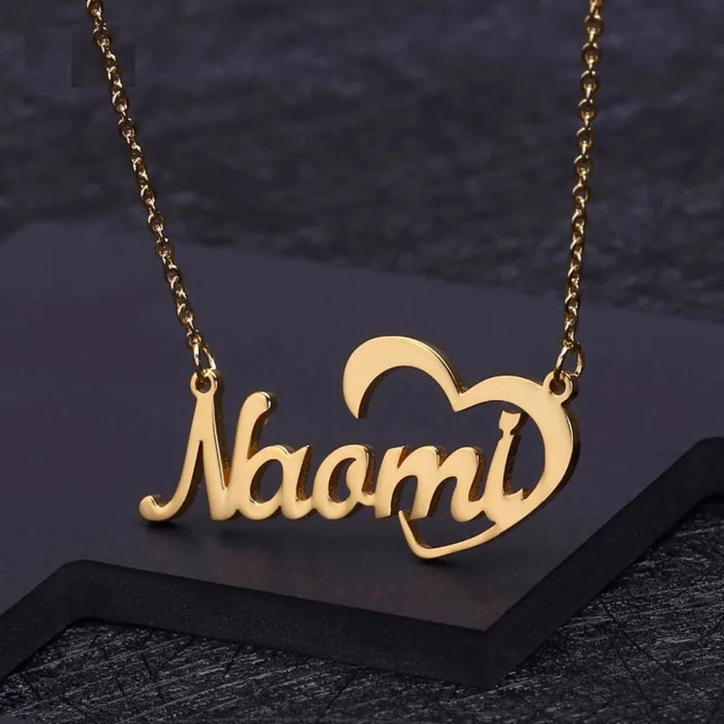 HIYONG Customized Women's Name Necklace Personalized Letter Heart-Shaped Nameplate Stainless Steel Necklace Jewelry Gift