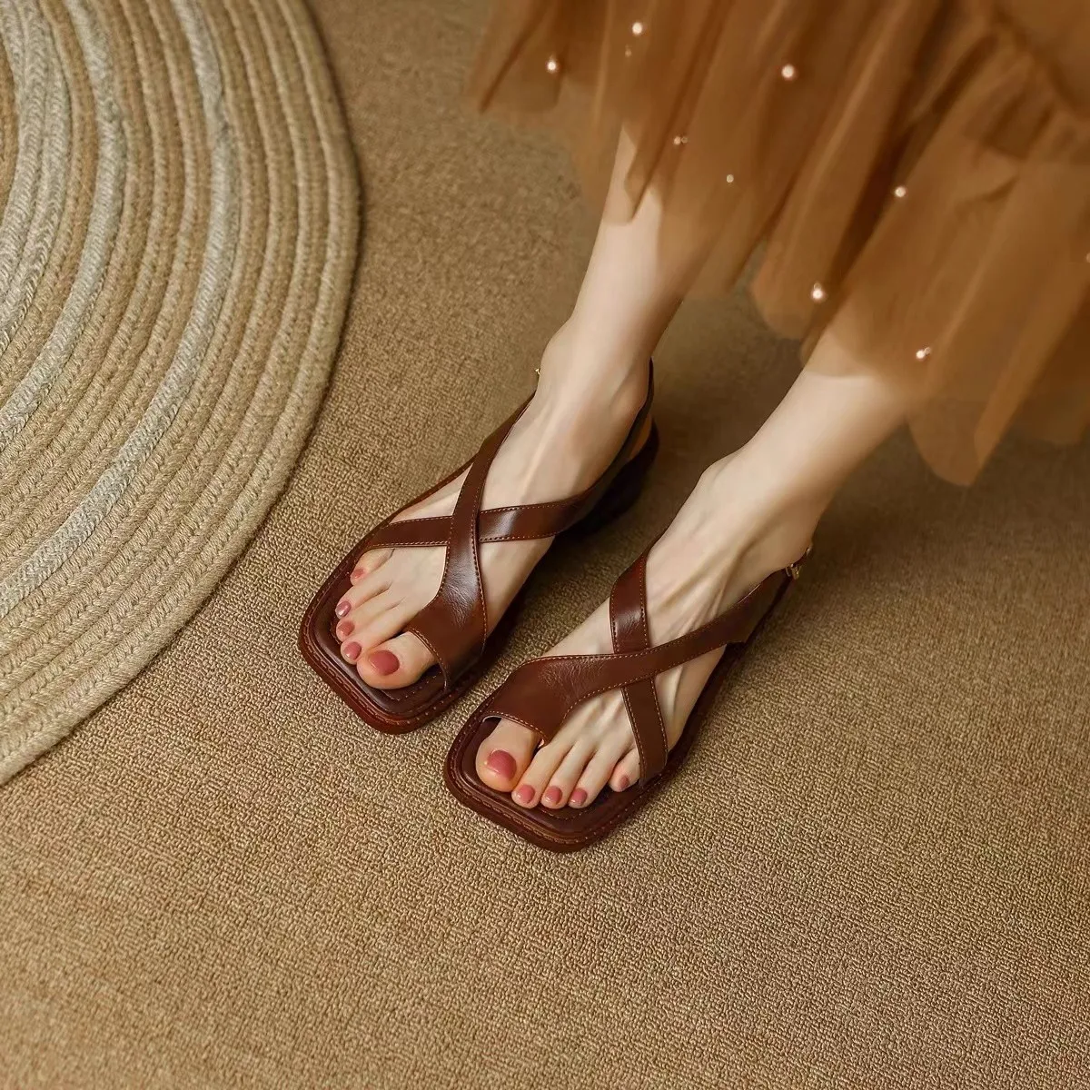 Vintage Sommer Open-Toe Damen Gladiator Sandalen Mode Schnallenverschluss Pumps Elegante Dicke Absätze Slingbacks Sandalias Mujer