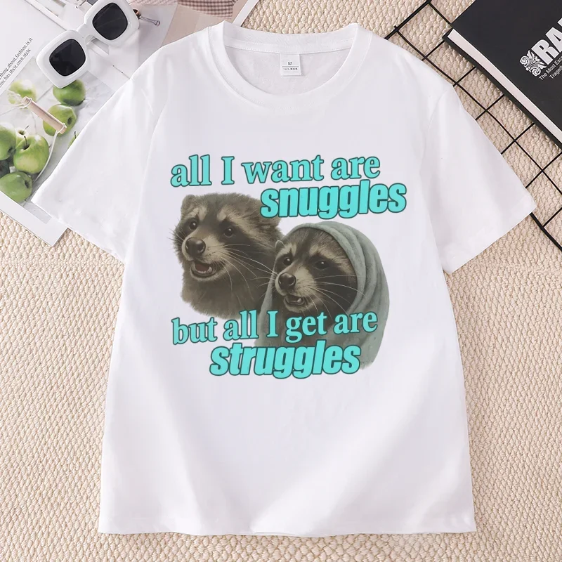 Snuggles and Struggles Cat T Shirt Funny Meme Cat Lover T-shirt Women Casual  Short Sleeve Tshirt Comfortrable Tee
