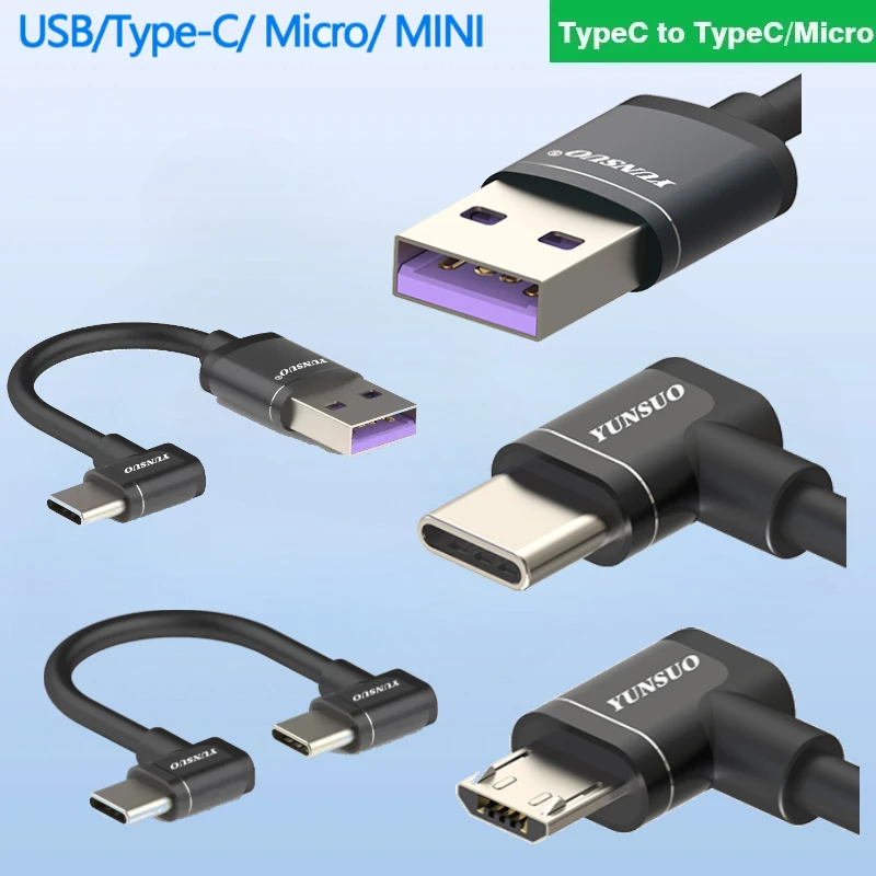 Elbow USB C Type-C Micro-B USB 90 Angled Cell Phones Gimbal Stabilizer Power Supply Charging Short Extension Cable 5cm 10cm 20cm