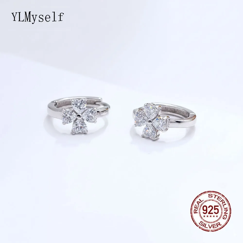 

YLMyself 925 Silver Small Circle Hoop Earrings Heart Cubic Zirconia Flower Design High-Quality Jewelry For Women Girls