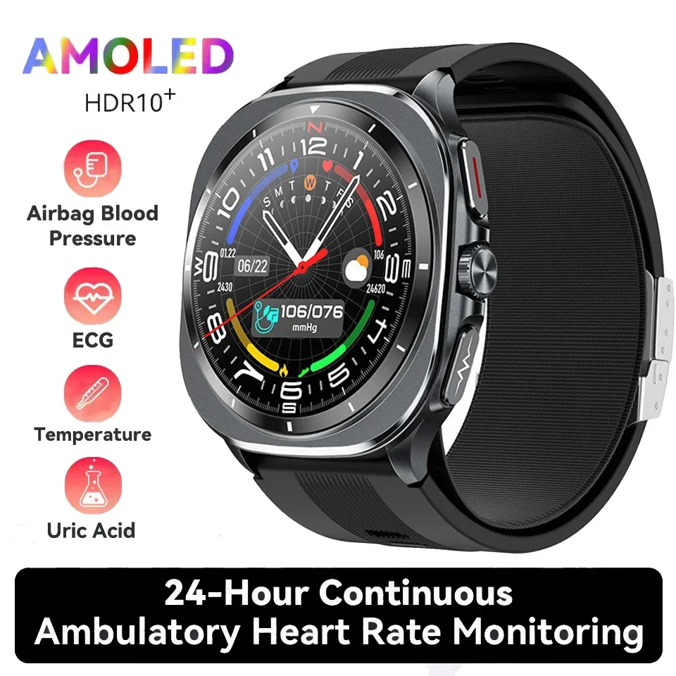 

New ECG Health Monitoring Smart Watch Amoled Air Pump Sac True Accurate Blood Pressure Airbag Sport Fitness Tracker Smartwatch