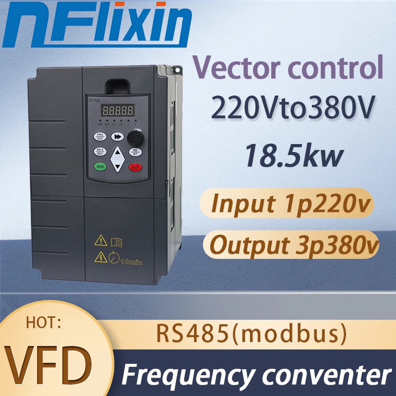 220V to 380V VFD For motor speed control and water pump 1 Phase 220V to 3 Phase 380V 18.5KW VFD Variable Frequency Inverter