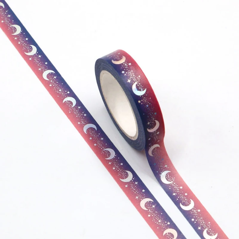 NEW 1PC. 10M Silver Moon Purple Foil Washi Tape DIY Decorative Scrapbooking Planner Adhesive Masking Tape Cute Stationery