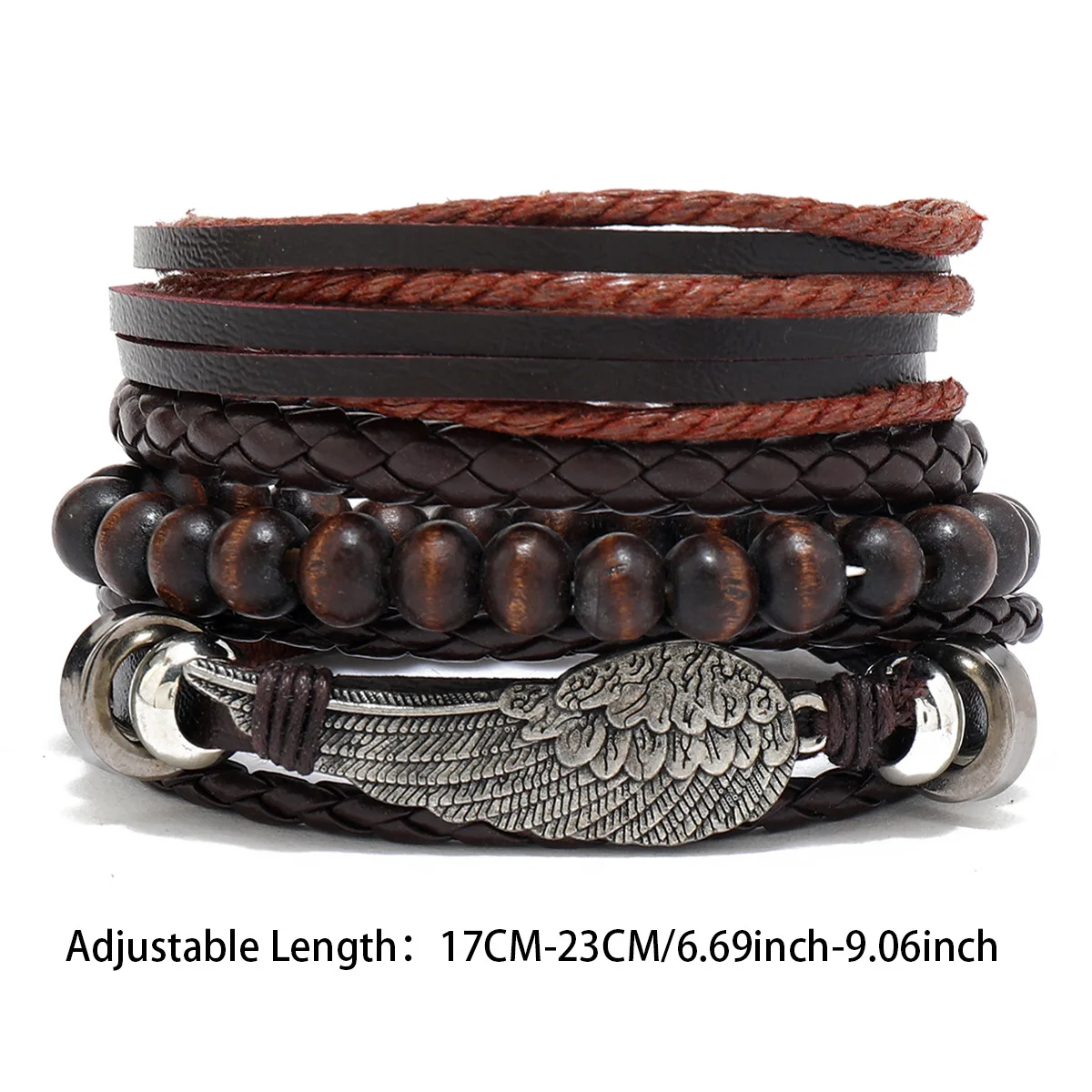 Leather Bracelet For Men New Fashion Feather Retro Style Bracelet Beads, Hand-Diy Woven Leather Bracelet Set