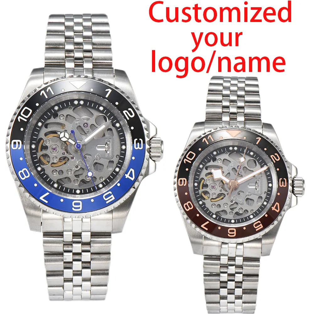 watches for men 40mm case Transparent dial Customized logo Stainless steel case Sapphire glass NH70 automatic movement