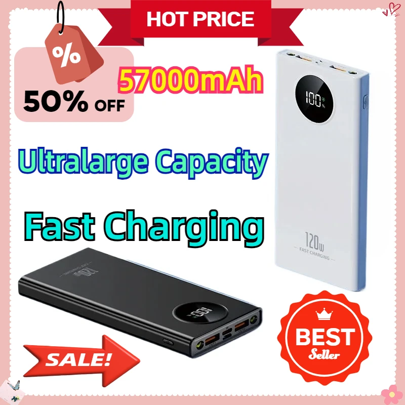 

For Iphone Xiaomi Samsung 120W Power BankSuper Fast Charging Ultralarge Capacity for Mobile Power External Battery