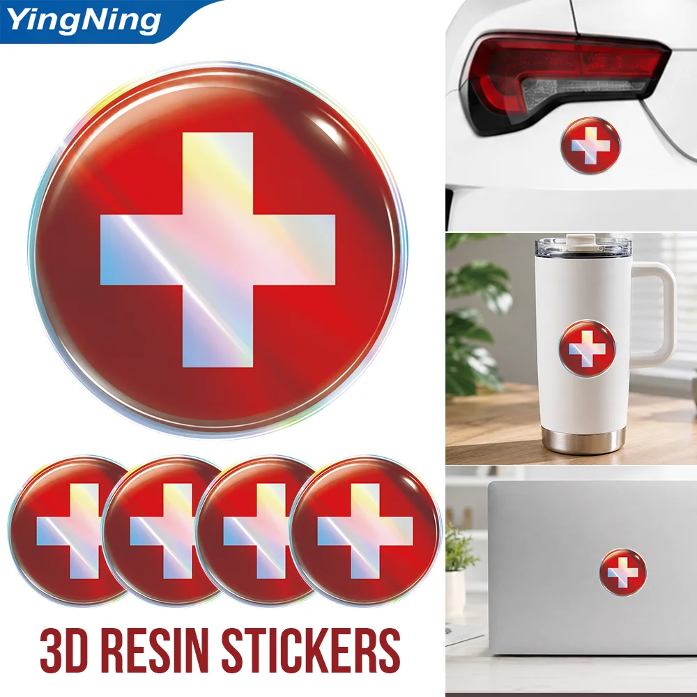 Switzerland Flag 3D Resin Domed Sticker Swiss White Cross Round Emblem Self Adhesive Decal Car Laptop Motorcycle Auto Decoration