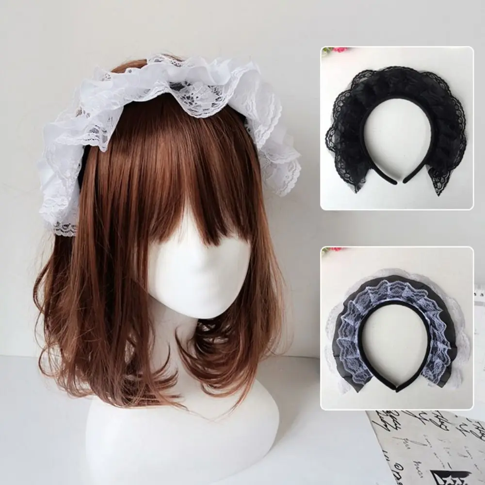 Kawaii ثلاثة طبقة الدانتيل لوليتا Headbands خادمة تأثيري التصوير الدعائم تكدرت الدانتيل أغطية الرأس لوليتا الشعر هوب أنيمي اتفاقية