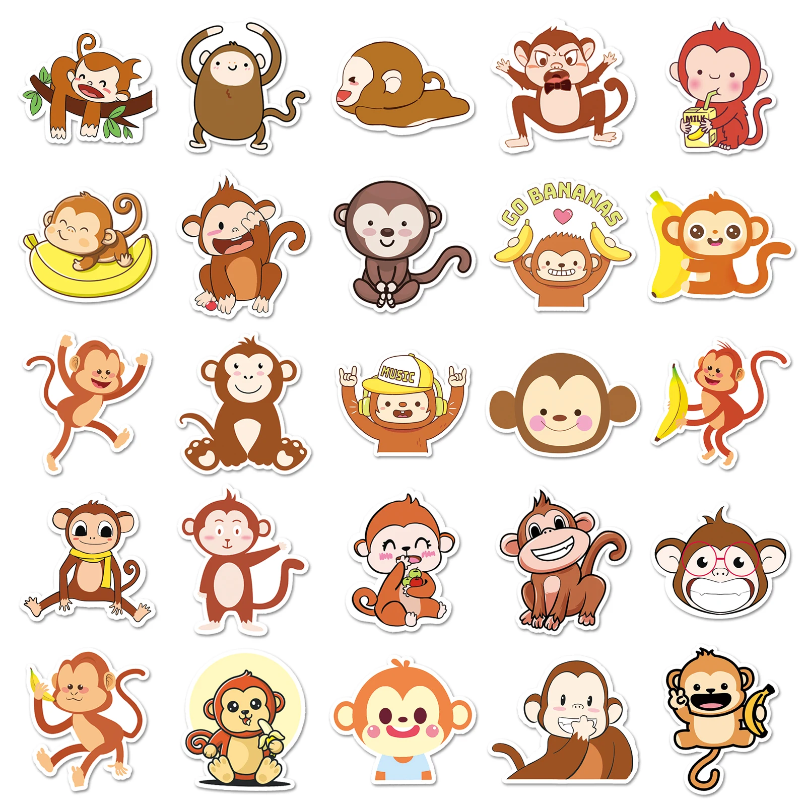 50Pcs Little Monkey Series Cartoon Cute Waterproof Sticker Skateboarding Snowboard Retro Vinyl Sticker