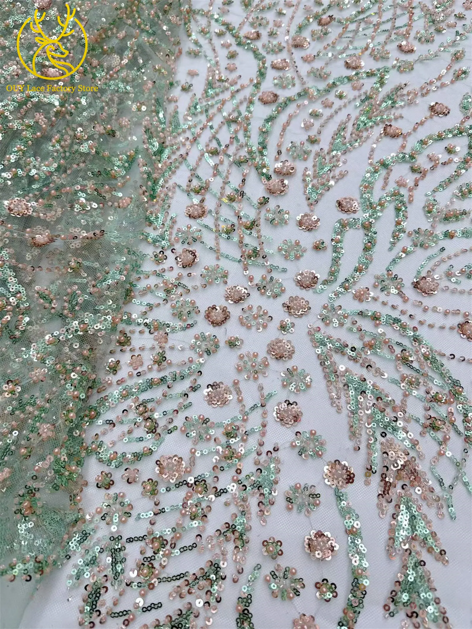 2026 Französisches Hochzeitskleid Perlen-Pailletten-Spitzenstoff 5 Yards Nigerianischer Tüll-Spitzenstoff Afrikanischer Spitzenstoff für Hochzeitsfeier-Näharbeiten – Detail 25
