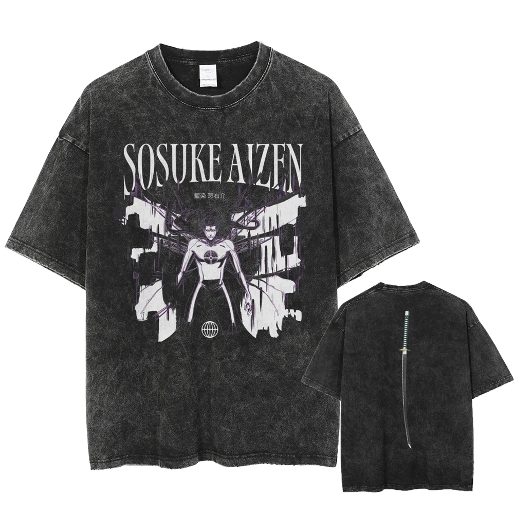 Hot Anime BLEACH Urahara Kisuke Graphic Print T Shirt Men Women Tshirts Vintage Manga Tee Harajuku Male Washed Cotton T-shirt
