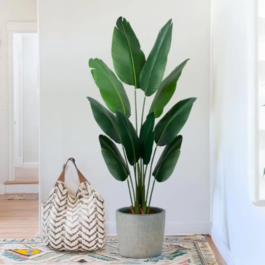 Planta Artificial de Ave del Paraíso, Planta Artificial de Hoja de Plátano Alta para Interiores y Exteriores, Palmera Artificial con Maceta de Plástico para Oficina