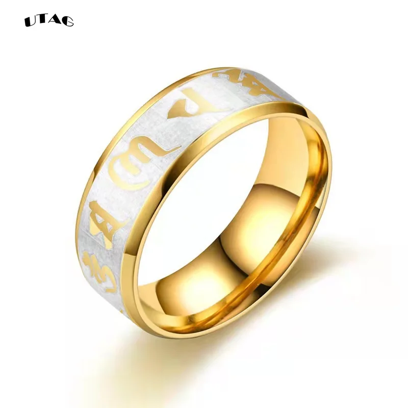 UTAG Vintage Rings For Men  Tibetan Six Words Mantra Rings Om Mani Padme Hum Buddhist Jewelry