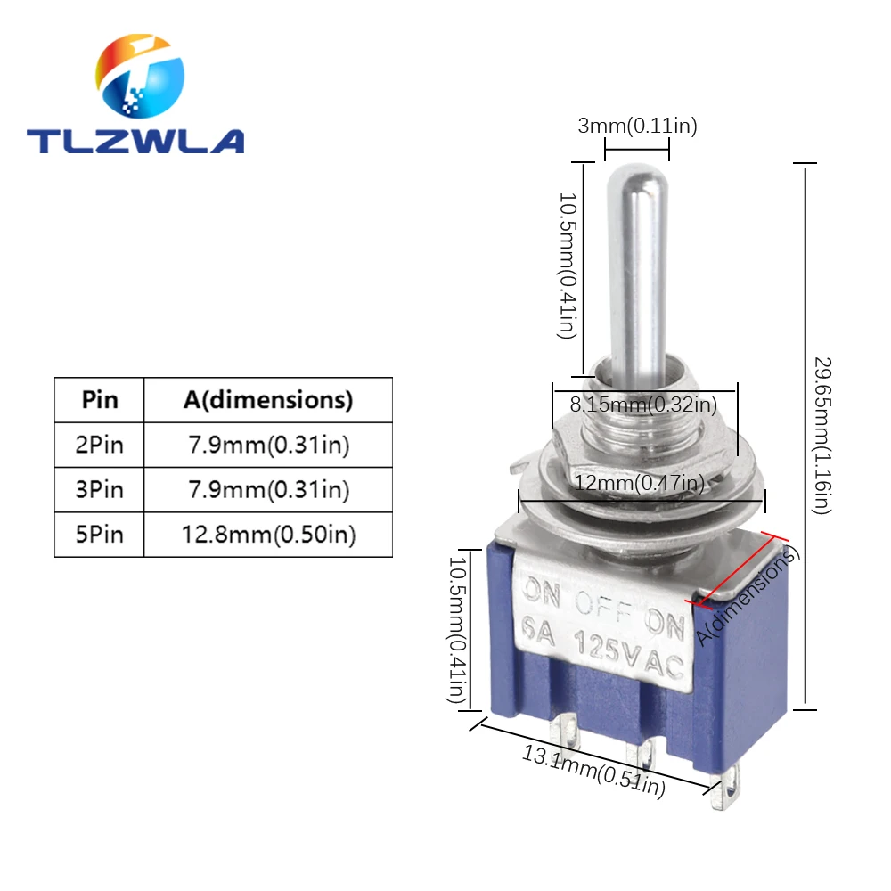 Toggle Switch SPDT DPDT Rocker Switch MTS 5A 6A 125V Self-Reset Switch 3A 250 AC 3 6PIN ON-ON ON-OFF-ON Starting Switch
