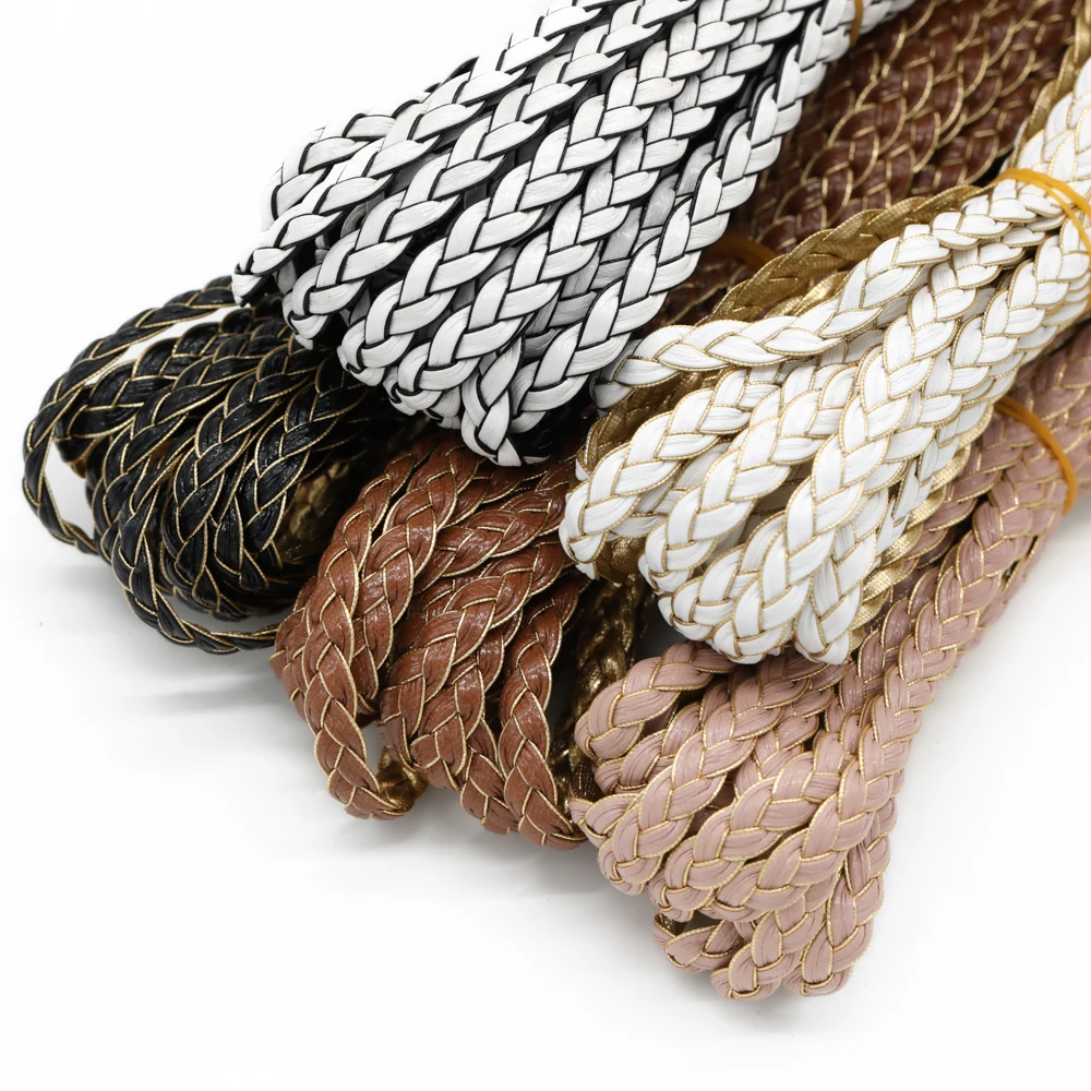 Hight Quality 7mm Double Color Braided PU Leather Bag Strap Findings Flat Leather Cord String Rope DIY Necklace Bracelet Making