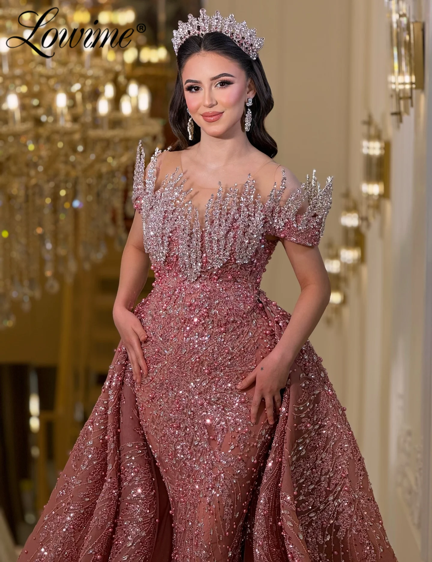 

Румяно-розовые платья для выпускного вечера с длинным шлейфом, индивидуальные арабские вечерние платья с открытыми плечами, вечернее платье с серебряными кристаллами и русалкой, халат 2025 г.