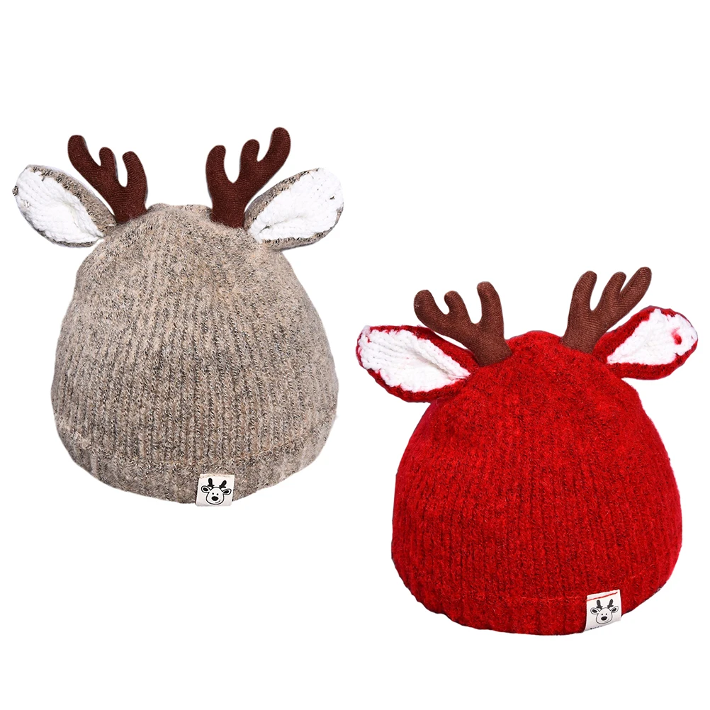 

2pcs Kids Crochet Braided Hat Baby Woolen Cap Winter Antler Beanie Child Bonnet Soft Knitting Thermal Windproof