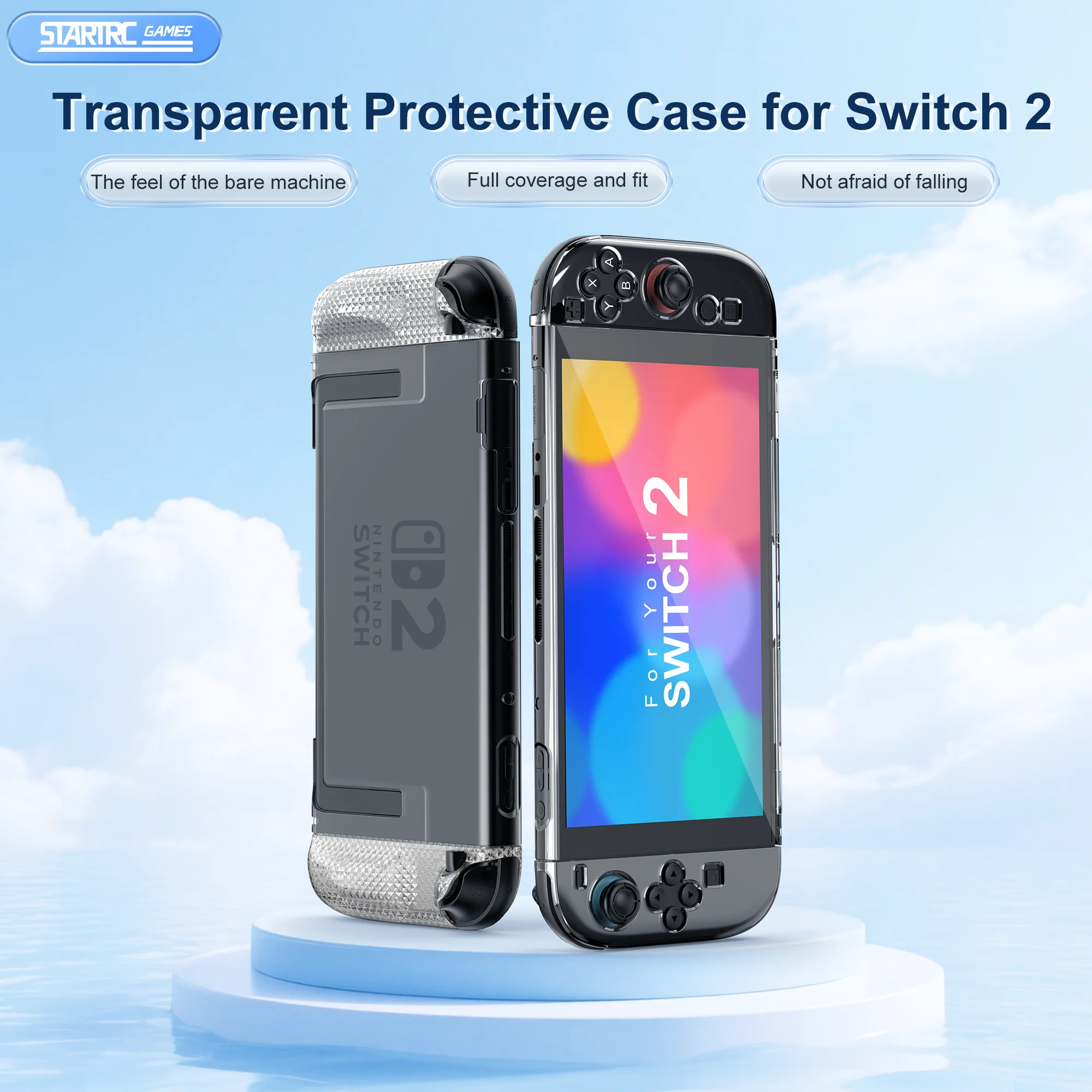 

Protective Case Compatible with Nintendo Switch 2, Transparent Protective for Switch 2 with TPU Grip Cover Case and Thumb Caps