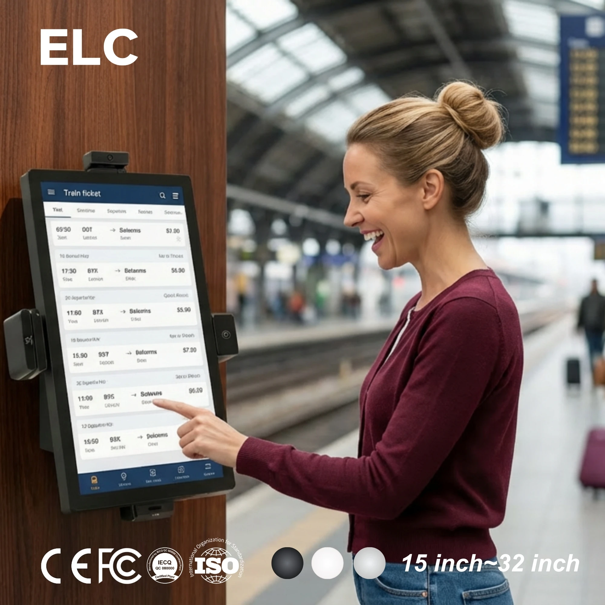 

Терминал оплаты для общественного транспорта: настенный киоск для продажи билетов на железнодорожные вокзах с Android 14, сканером QR-кодов и считывателем NFC