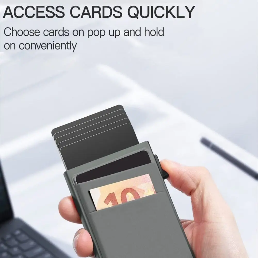 

Automatic RFID Anti-Theft Card Holder Switch Side Design Metal Box Bottom Men's Card Box RFID Blocking Screw Reinforcement