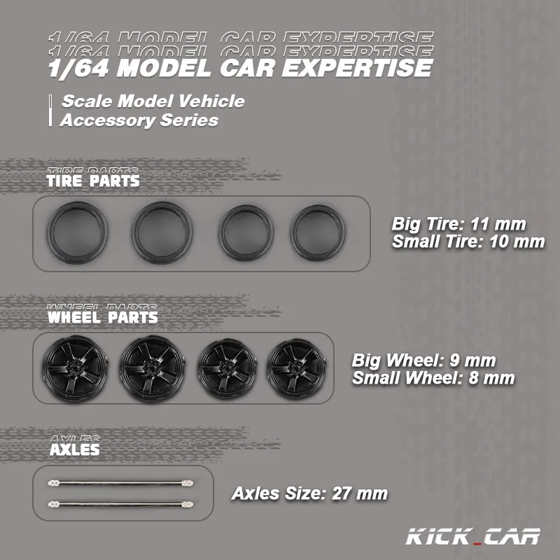 1/64 Model Car Wheels D: 11mm+11.5mm Black&Grey Refitting Parts Front Small Rear Large Wheel For Toy Tomica image 5