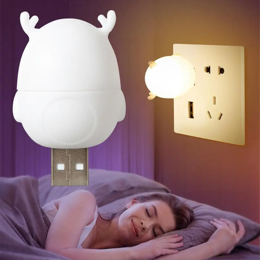 Mini USB Night Light LED Wireless Recharge Bedroom Bedside Kitchen Lamps Cartoon Decoration Cute Table Lamp For Kids Gift