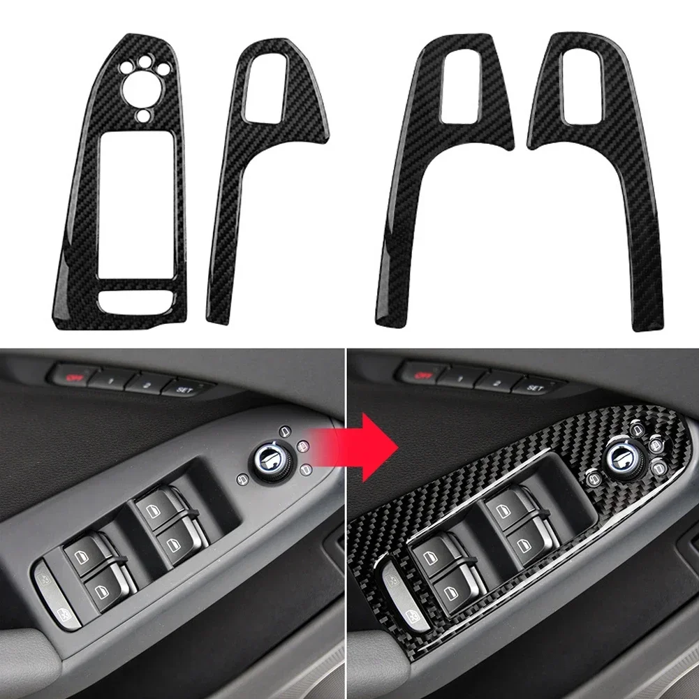 

For Audi A4 B8 A5 Q5 Door Window Lift Panel Button Frame Trim Sticker 2008 2009 2010 2011 2012 2013 2014 2015 2016 Carbon Fiber