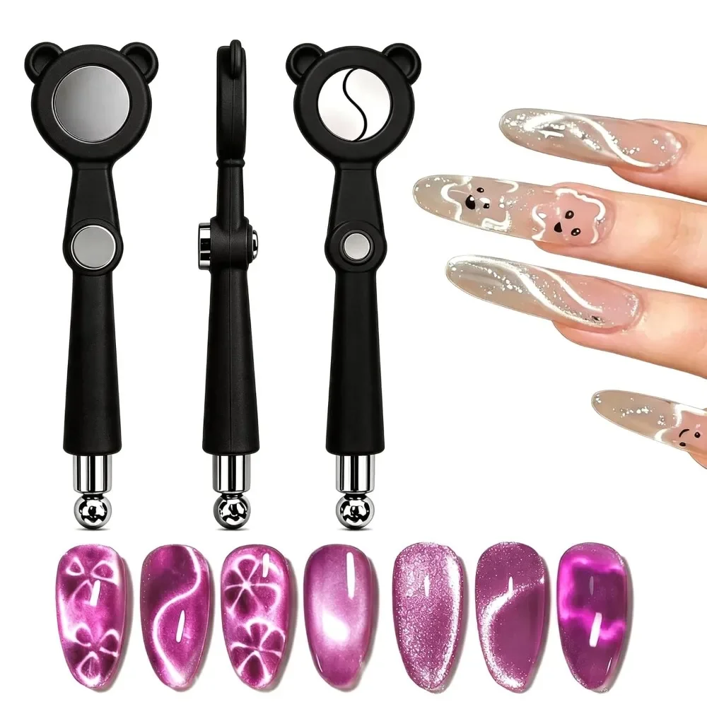 Katzenaugen-Nagelmagnet, Doppelkopf ‌ 5-in-1 Magnetstab-Nagelkunstwerkzeug: S-Form, Blume, Seestern, French & Glasperlen-Katzenaugen-Effekte – Detail 1