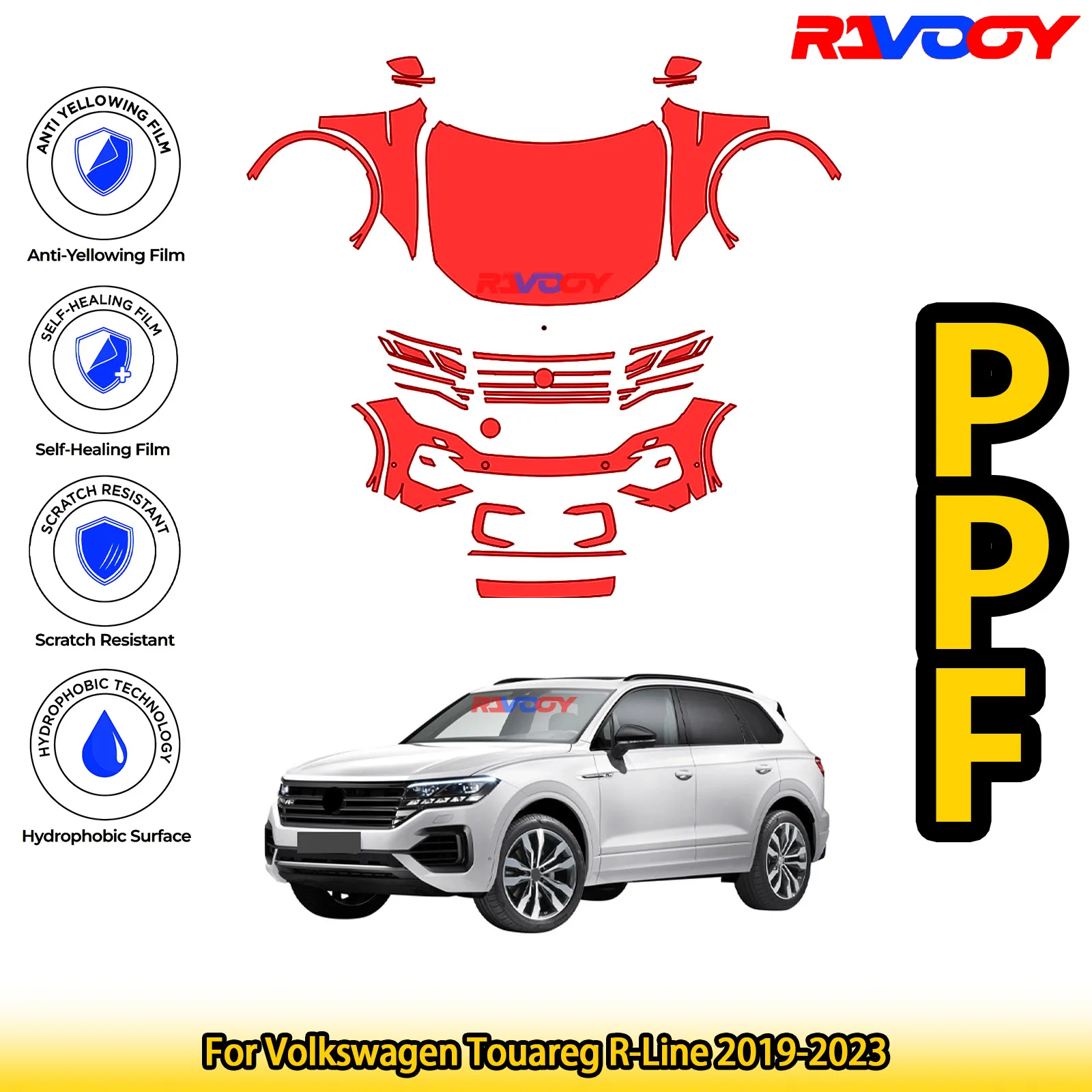 

Для Volkswagen Touareg R-Line 2019-2023 глянцевая матовая черная предварительно вырезанная передняя защитная пленка PPF Kit