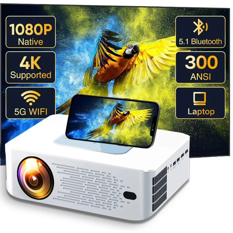 Smart Wi-Fi 1080P High Definition Mini Video Projector 4K Pocket Home Theater 3D for Outdoor LED/LCD 5G Compatible for