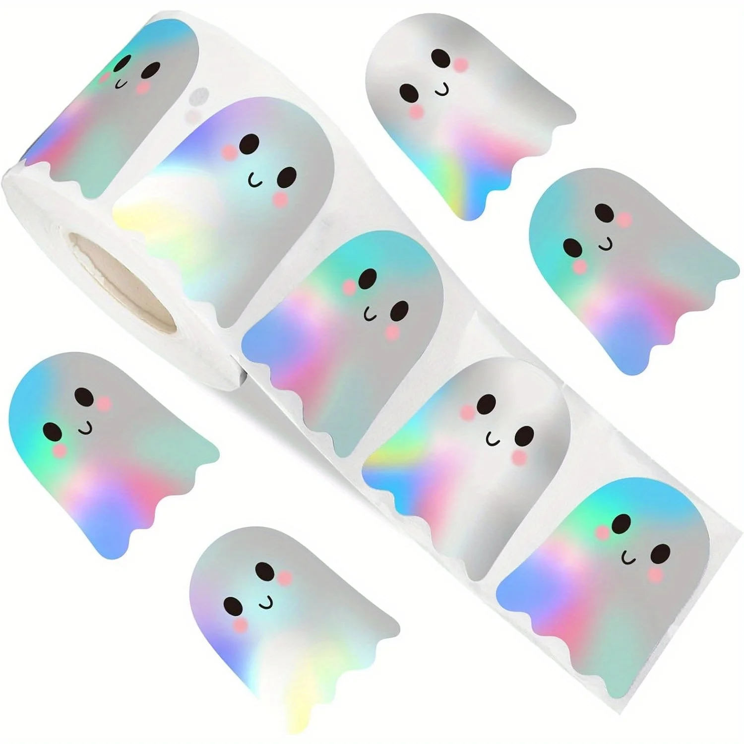 Pegatinas de fantasma Boo de Halloween, calcomanías autoadhesivas impermeables holográficas láser para sobres, diarios, decoraciones de Halloween