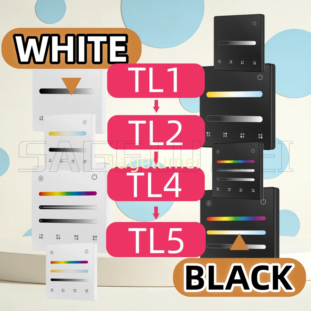 Dim/CCT/RGB/RGBW 4 Scene or 4 Zone Touch Panel Remote Control TL1/TL2/TL4/TL5 Ultra sensitive high strength glass led controller