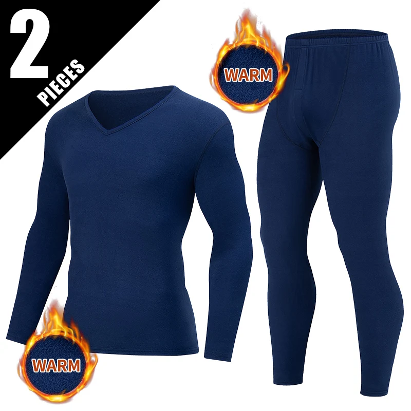 

2-piece Men's Warm Suit Autumn And Winter Solid Color V-neck Youth Thick Sports Fashion Autumn Clothes Autumn Pants Trend