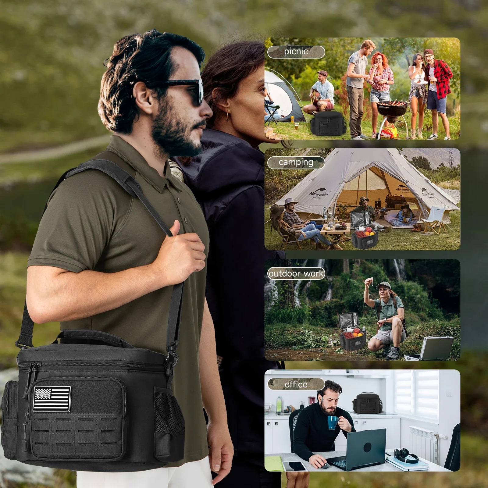 Tactical Thermal Cooler Bag Outdoor Heavy Duty Lunch Box Work Leakproof Insulated Durable Lunch Bag for Men Meal Camping Picnic