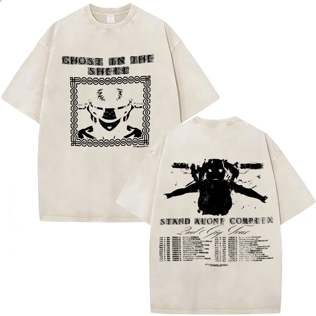 Anime Vintage Washed Ghost in The Shell Motoko Kusanagi T-Shirts Herren Damen Kleidung Mode Kurzarm Oversize T-Shirts – Detail 4