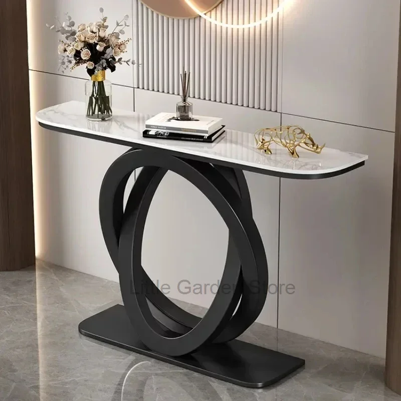 

Luxurious Slate Console Tables Italian Semicircular Iron Entrance Cabinet Table Home Furniture Creative Corridor End View Desk T