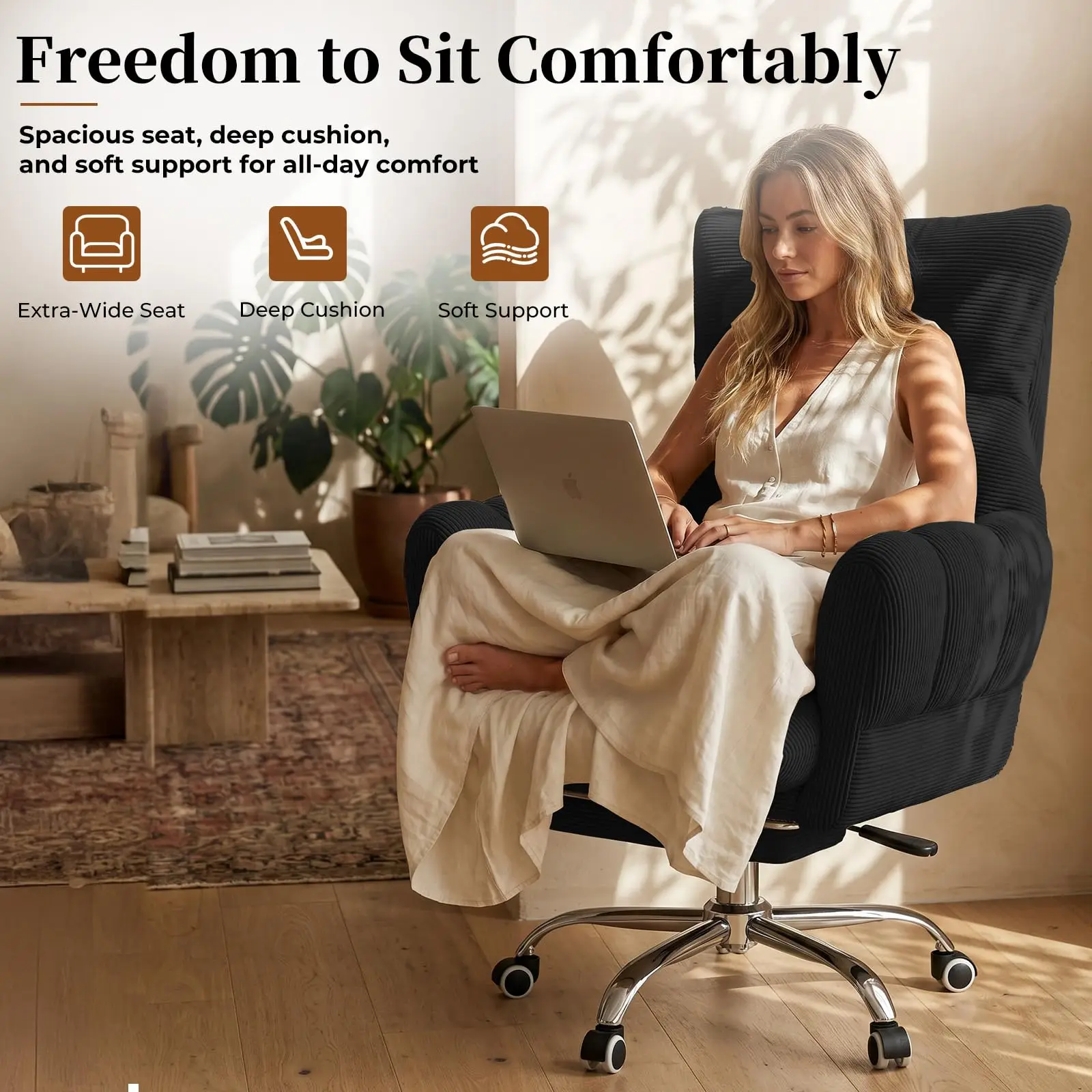 Cross Legged Office Chair, Cloud Desk Chair with Flip-Up Arm Rests, Foot Rest, Wide Seat, Comfy Executive Ergonomic