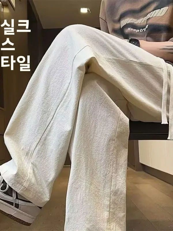 

Casual Ice Silk Cotton Linen Loose Straight Leg Men's Summer New Sle Qui Dry Sweatpants Faionable Spor Leisure Trousers