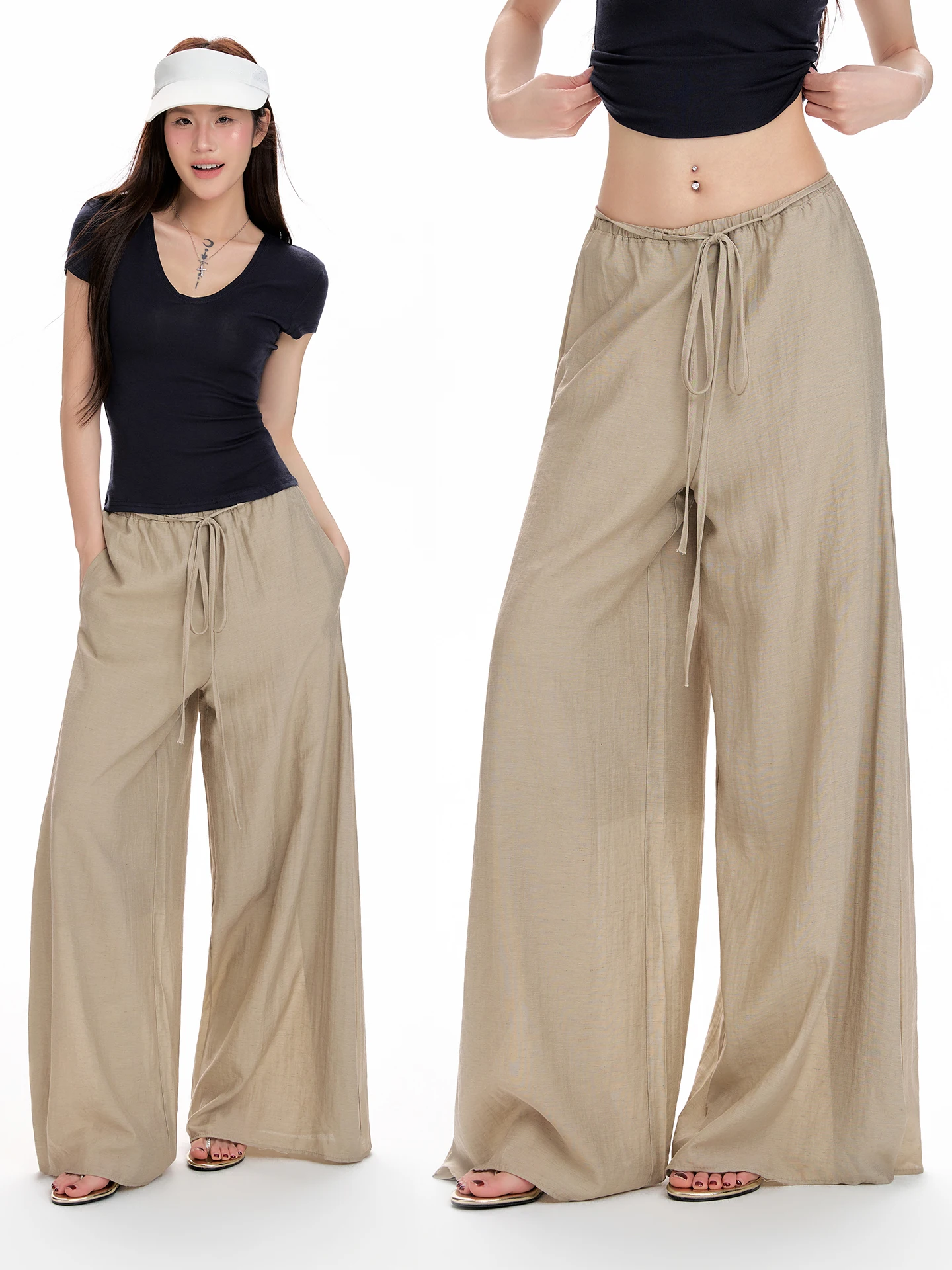 

Легкие льняные брюки в американском стиле, летние, свободные, прямые, повседневные, из хлопка и льна, широкие брюки свободного кроя