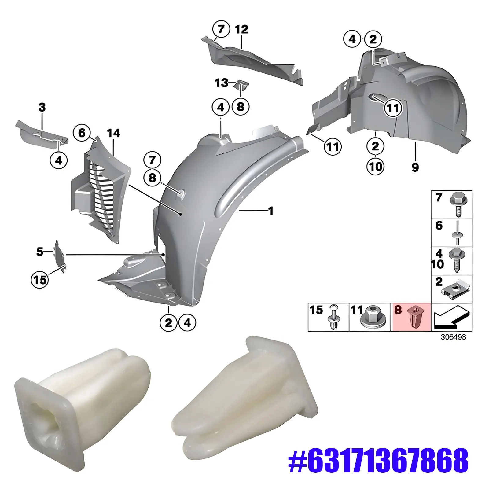 درع التجنيب الجوز عجلة قوس بطانة الحاجز بطانة جروميت كليب 63171367868 لسيارات BMW E30 E36 3 سلسلة E39 E60 E61 5 سلسلة #3